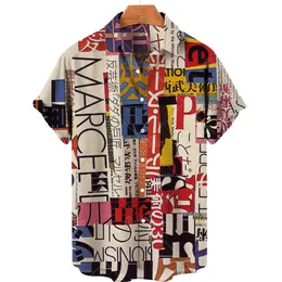 メンズカジュアルシャツ夏カラフルなグラフィティ3Dプリントハワイアンシングルローボタン短袖ファッションルーズ230421