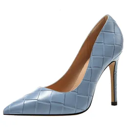 Klänningskor Spring Autumn Women Point Toe Black Blue Beige Shoes 6cm 8cm 10cm tunna höga klackar Sexiga kontorsarbeten Stiletto Pumps X0003 230421