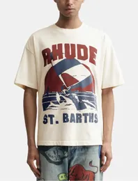 Modne ubrania od projektantów Koszulki T-shirty Rhude Summer Sailing Slogan Nadrukowany krótki T-shirt Biały półrękaw Bawełniany modny T-shirt Letnie topy Streetwear Hip hop