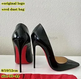 Dress Shoes Designer Women High Heel Red Shiny Bottoms 8cm 10cm 12cm Thin Heels Black Nude Patent Leather Woman Pumps with Dust Bag 34-44