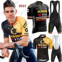 Cykeltröja sätter Jumbo VISMA France Tour Cycling Jersey TDF Set Men Belgien Champion Cycling Clothing Wout Van Aert Road Bike Shirts Suit 231120