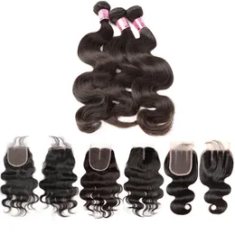 Greatremy Body Wave Human Human 3 Pacéis com encerramento Double Weft Brasil Cabelo Virgin Hair and Feches Deals Factory Supply Lace Unit