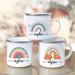 Tassen, Lagerfeuer-Tasse, Regenbogen, rustikal, Geburtstag, Weihnachten, Geschenke, personalisierte Emaille-Tasse für Kinder, Frauen, Freunde, Camper, individuelle Tassen, Regenbogen-Tasse 231120