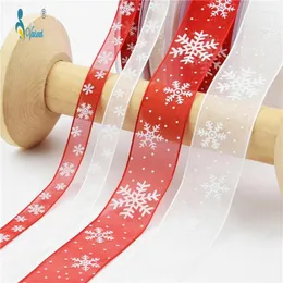 Takı Torbaları 10/20m /Rulo 25mm 1cm Baskı Kar Tanesi Noel Grograin Şeridi DIY Hediye Şakası Aksesuarları Malzeme Şeritleri