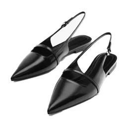 Sandals Jenny Dave Summer French Retro Pointed Toe Flat Office Lady Fashion Leather Womens Shoes 230421