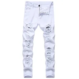 メンズジーンズストレートホール破壊ズボンの苦痛を抱えた男性デニムファッションデザイナーブランドホワイトパンツ男性大規模231121