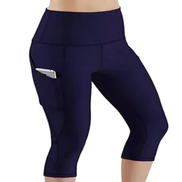 Joga capri nogawka z kieszenią dla kobiet Kontrola brzucha Solidne spodnie do jogi Sport Sport Sports