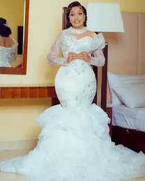 Nuovo abito da sposa sirena in pizzo arabo sexy maniche lunghe perle abiti lussuosi di lussuosi abiti da sposa illusione abiti da sposa 403