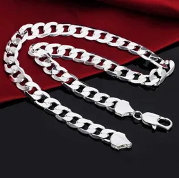 Łańcuchy specjalne oferta 925 srebrny naszyjnik dla mężczyzn klasyczny łańcuch 12 mm 18-30 cali drobna moda marka biżuterii