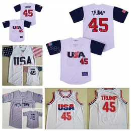 Moive 45 Edworder Trump Maglie da baseball US New York Bianco Grigio Tutte cucite Retro Cooperstown Cool Base Ritiro Sport Traspirante Puro cotone per gli appassionati di sport Uomo