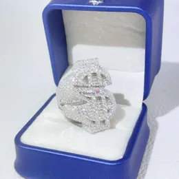 Passe diamante testador hip hop gelado cifrão vvs moissanite diamante masculino anéis prata 925