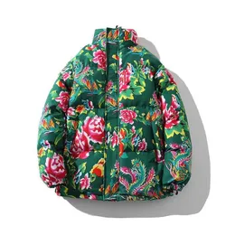 中国スタイルの大きな花の綿のパッド入りジャケット厚いクールなストリートユニセックスコート冬の刺繍コットンパッド服メンズトレンチコート132t7