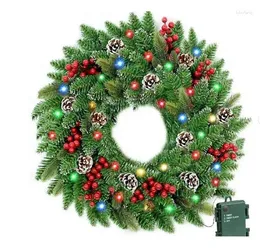 Dekorative Blumen, 61 cm, vorbeleuchtete Weihnachtskränze, beleuchteter Außenkranz für die Haustür, rote Beeren, Weihnachtsauto