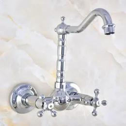 Kitchen Faucets Washbasin Faucet Chrome Brass Double Hnadle Dual Hole Wall Mount Taps Swivel Spout Bathroom Sink Mixer Tap 2nf584