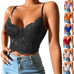 Camisoles tanques femininos sexy profundo v camisola rendas topo de colheita sutiã moda sólida sem costas colete suspender corpo moldar lingerie tanque oco