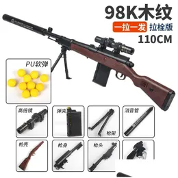 Gun Toys 98K Pu Soft Ball Toy Manual Blaster Sniper Rifle Armas Pneumatic For Adts Boys Shooting Games Cs Go Drop Delivery Gifts Mode Dhaer