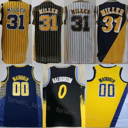 Team Basketball Tyrese Haliburton Jerseys 0 Man City Earned Bennedict Mathurin 00 Reggie Miller 31 Retro Vintage All Stitched Black Navy Blue White Yellow Good/Top