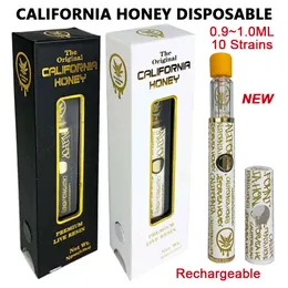 Carrelli usa e getta vuoti California Honey Live Serbatoio in vetro da 1,0 ml Nuovo pacchetto Penna per torta Hitz Raw Garden Friendly Farms Glo Dime Heavy Hitters Dabwoods Kingpen