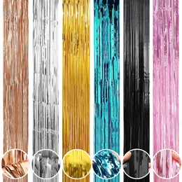 Dekoracja imprezy Folia Zasłony Fringe Glitter Tinsel Streamer Dekoracje w tle na urodziny weselne 1mx2.44 m