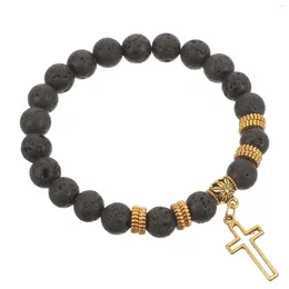 Charme pulseiras contas de oração pulseira frisada homens pedra elástica rocha vulcânica homem moda