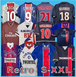 Retro PSGS Soccer Jersey Ibrahimovic Beckham Kits 93 94 95 96 Okocha Leroy Adailton 98 99 00 01 02 03 90 92 Classic Rai Anelka Ronaldinho 2023 2024 قميص