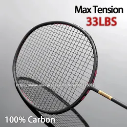 Profesyonel şok emme maksimum gerilim 33lbs tam karbon fiber badminton raketleri çantalarla
