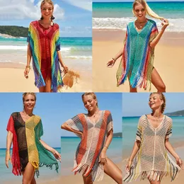 여성 캐주얼 드레스 무지개 중공 해변 덮개 셔츠 셔츠 해변 비키니 커버 셔츠 수영복 오버레이 햇빛 방패 여름 저녁 파티 해변 드레스 미니 드레스
