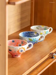 Tazze Tazza da acqua giapponese in stile giardino dipinta a mano Tè pomeridiano per la casa Appeso all'orecchio Coppia di caffè in ceramica