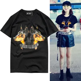 Chun Yu Yin Jia Designer New Brand Dog Dog Pattern Short-Sleeved Tshirt Women Black White Tee Mercerized Cotton Plussize 3xl 4xl 5xl