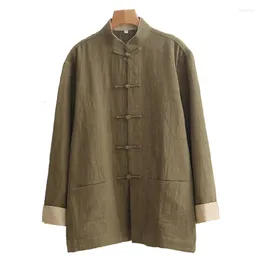 Men's Jackets Autumn Traditional Chinese Solid Tang Suit Coat Loose Male Frock Men's Long Sleeve Cotton Linen Jacket