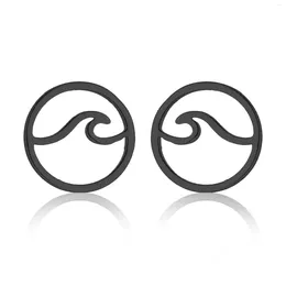 Stud Earrings 2023 Stainless Steel Geometric Circular Hollow Sea Wave Simple Jewelry Female