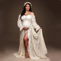 출산 드레스 Boho Lace Maternity Po Shoot Long Dress Maternity Pograpy Outfit Sets 2에서 1 개의 임신 드레스 230421