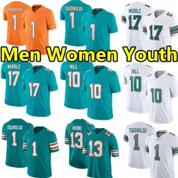 Tyreek Hill Tua Tagovailoa Football Jerseys Jaylen Waddle Jalen Ramsey Dan Marino Jalen Ramsey Larry Csonka Jevon Holland Bradley Chubb Jaelan Phillips Custom