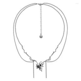 Hänghalsband Eetit elegant unik design skiktad stapling av benkedja kedje fjärils dropphalsband temperament attraktiv smycken för