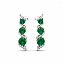 Studörhängen S925 Silver Lab Grown Emerald Women Ins Jewlery 3 Stone Geometric Ear Studs 14K White Gold Plated Birthday Present
