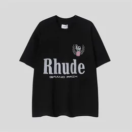 Designer modekläder T-shirts T-shirts Märke Rhude Wheat Ear Letter Printing T-shirt Herr Dam Halvärmad Kortärmad Rundhalsad Ren bomull Toppar Streetwear