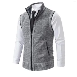 Men's Vests Wool Sweater Vest Autumn Winter Fleece Warm Casual Zipper Cashmere Sleeveless Solid Color Knitted Men Clothes