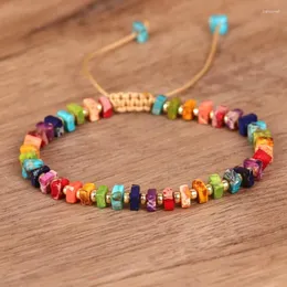 Filo 2x4mm Bracciale in pietra naturale quadrata multicolore per donna Uomo Braccialetti intrecciati con perline tibetane zingaresche Gioielli di meditazione Boho Yoga