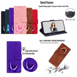 Butterfly Cases For Samsung S24 Ultra Plus A05 A05S A15 S23 FE A14 5G A15 M34 Moto Edge 40 Neo G84 G54 G14 Skin Feel Leather Wallet Hand ID Card Slot Flip Cover Holder Pouch