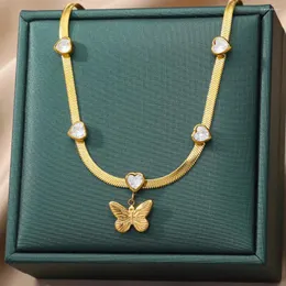 Catene Collana con pendente a farfalla vintage in acciaio inossidabile per donna Y2k cuore bianco zircone regalo di gioielli di Natale