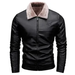 Couro masculino couro falso inverno grosso jaqueta de couro marrom preto moda gola de pele sintética velo à prova de vento casaco quente jaqueta de motocicleta masculina outwear 231120