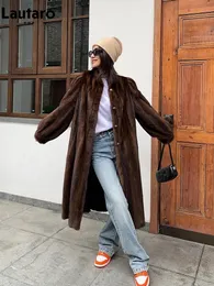 Women's Fur Faux Fur Lautaro Winter Long Brown Thick Warm Soft Faux Mink Fur Coat Women Puff Sleeve Elegant Luxury Chic Fluffy Furry Overcoat 231121