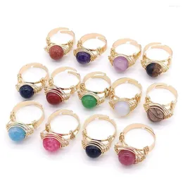 Cluster Rings Hand Craft Wire Wrapped Stone Circle Finger Ring Reiki Healing Natural Amethysts Agates Quartz Party Wedding Jewelry