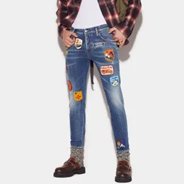 DSQ Phantom Kaplumbağa Erkek Kot Pantolon Sıska Yırtık Serin Yırtık Sıska Yırtıcı Adam Nedensel Delik Denim Moda Markası Fit Kot Pantolon 65262