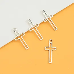 Charms 40pcs/Lots 11x23mm Antique Hollow Cross Religious Pendants For DIY Earring Jewelry Making Supplies Wholesale Bulk Items