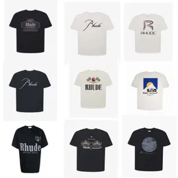 Tasarımcı Moda Giyim Tee Tişörtleri Rhude 22ss Katı Harf Baskı Amerikan Trend Marka Kısa Kollu Tişört TeeTops Streetwear Hip hop Spor Giyim