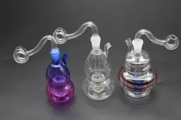 colorful Mini oil rig Bong Thick Heady Glass Bubbler Dab Rigs 10mm female small water smoking pipe with silicone hose mouth drop tip 12 LL