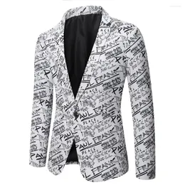 Men's Suits Floral Letter Casual Blazer Youth Slim Fashion Personalized Single Breasted Suit Jacket Stage Party Performance Dress