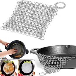 Sponges Scouring Pads Stainless Steel Cast Iron Cleaner 316L Chainmail Pan Scraper Scourer Wire Dish Pot Cleaning Kitchen Brush Home Accessories 230421