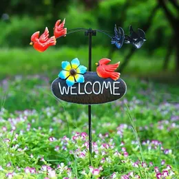 Garden Decorations Garden Windmill Courtyard Flowers and Birds Roting Windmill Welcome Garden Spinners Outdoor Lawn Decoration Iron Ornaments 231120